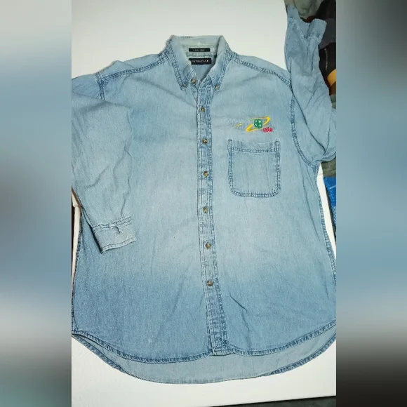 Ultra Club Men's Blue Jean Long Sleeve Button Down Shirt Sz Lg - Picture 12 of 12